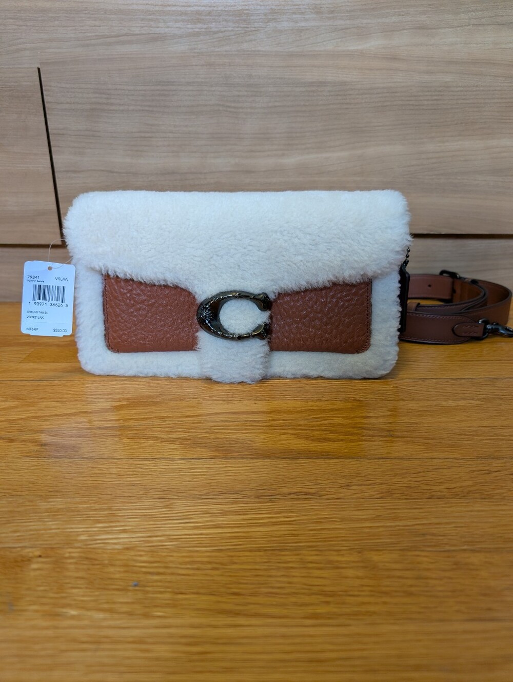 NWT Coach Tabby 26 Mixed Leather & Shearling Shoulder Bag - Saddle